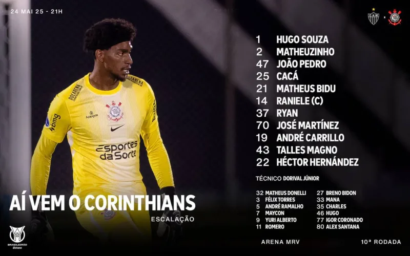 Corinthians está escalado com mudanças para encarar o Atlético-MG