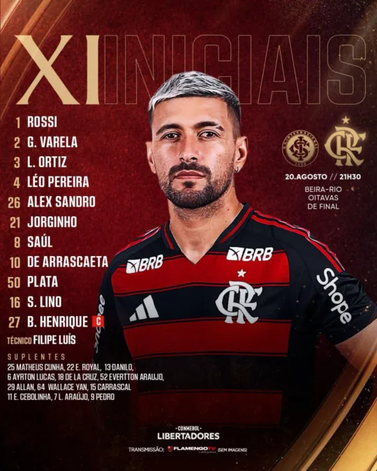 Flamengo está escalado com novidades contra o Inter