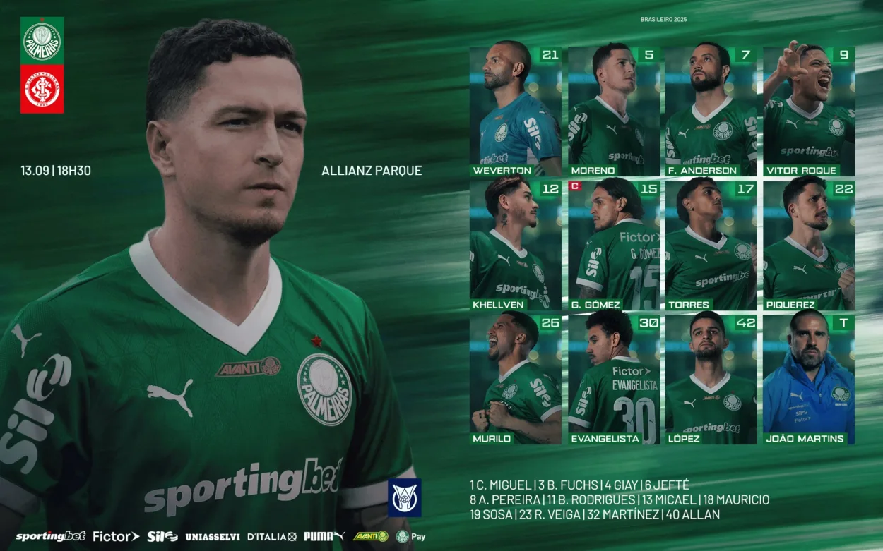 Com Andreas no banco, Palmeiras está escalado com mudanças para encarar o Inter