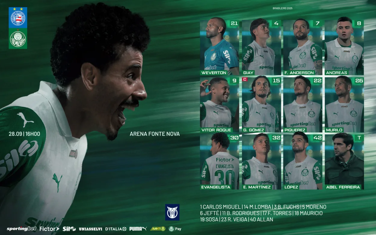 Palmeiras está escalado para encarar o Bahia no Brasileirão