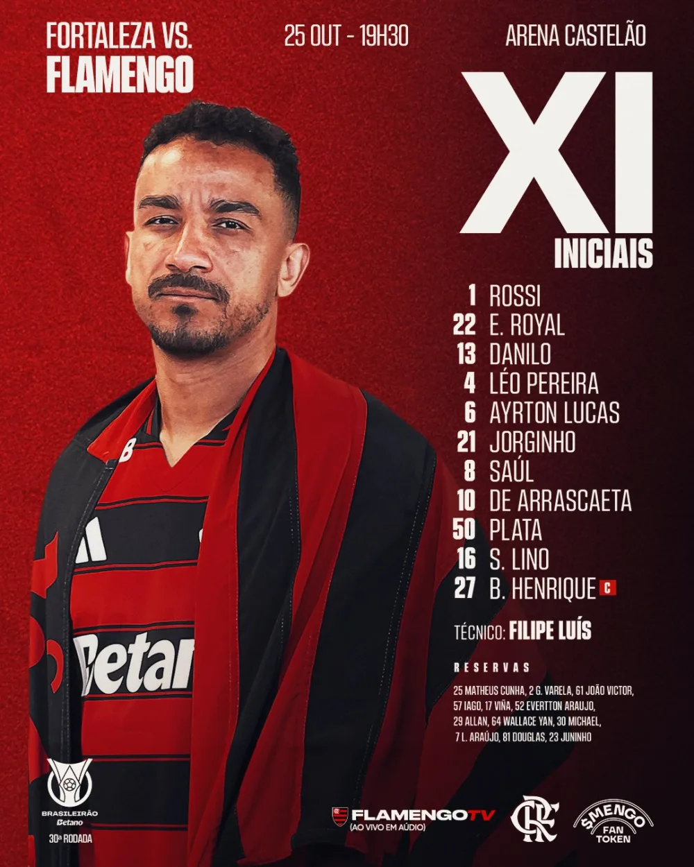 Flamengo escalado para encarar o Fortaleza 