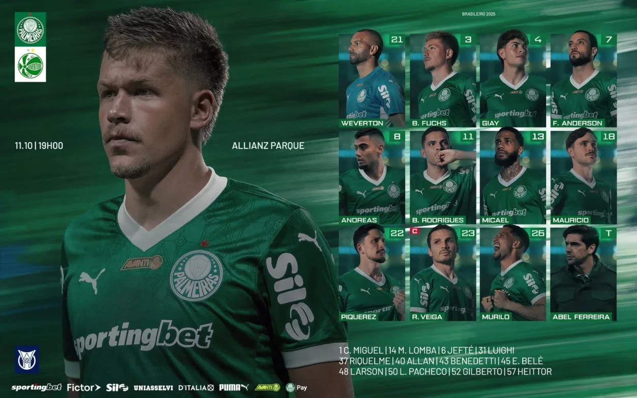 Bruno Rodrigues é uma das novidades na escalação do Palmeiras contra o Juventude; veja o time