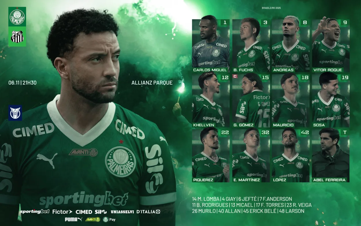 Palmeiras, escalado! Abel Ferreira define time para encarar o Santos 