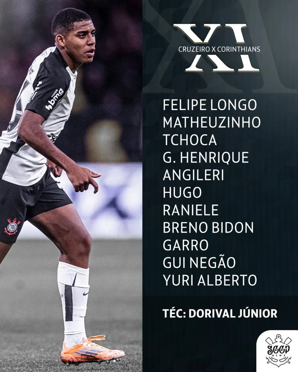 Corinthians, escalado! Dorival Júnior faz 2 mudanças no time para encarar o Cruzeiro